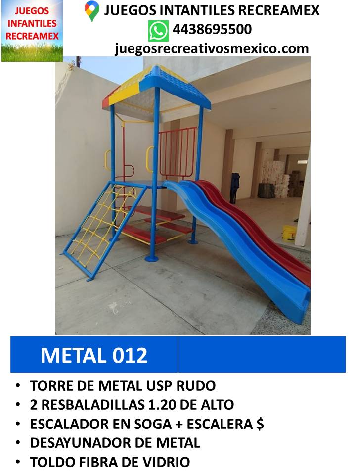 modulo de metal con rebaladilla, escalera en s, desayunador de metal.